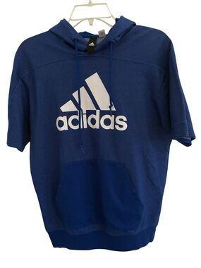 adidas Blue Short-Sleeve Hooded Tee with White Logo